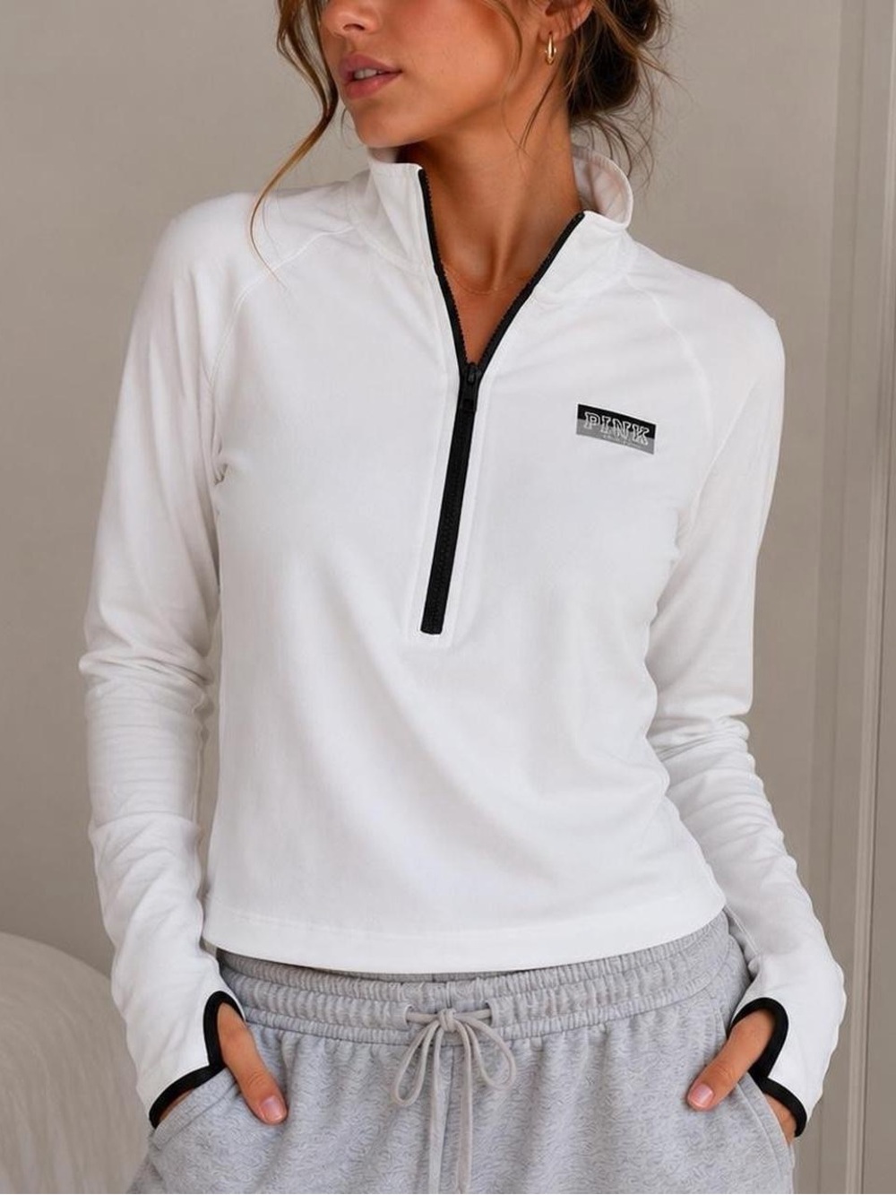 Victoria’s Secret PINK Ultimate White Half Zip Pullover Top XS